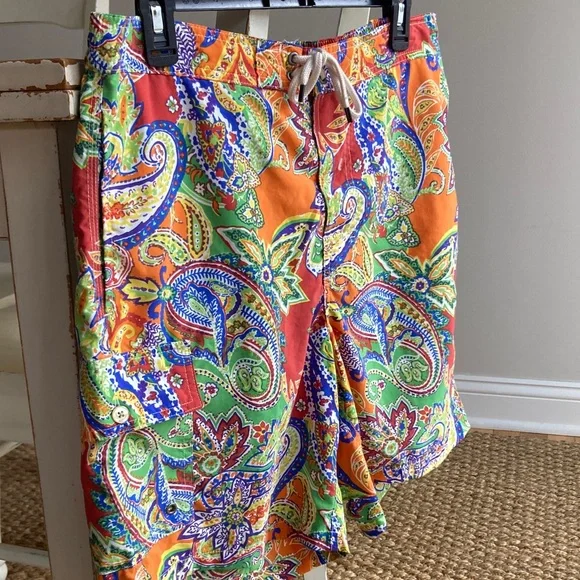 New: Polo Ralph Lauren Y2k Paisley Swim Trunks. Green Pony. Size Medium